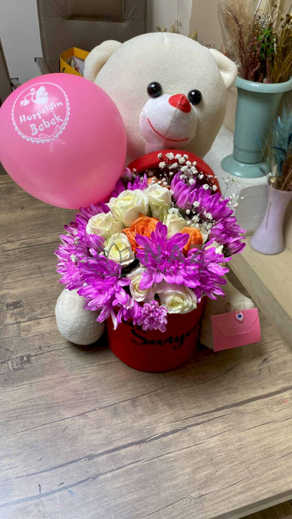 Bebek Doğum Peluşlu Çiçek - Naz Çiçekçilik